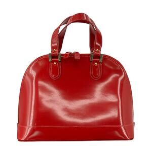 Alberta Di Canio Red Satchel Handbag Top Handle Patent Leather Large Bowler Bags